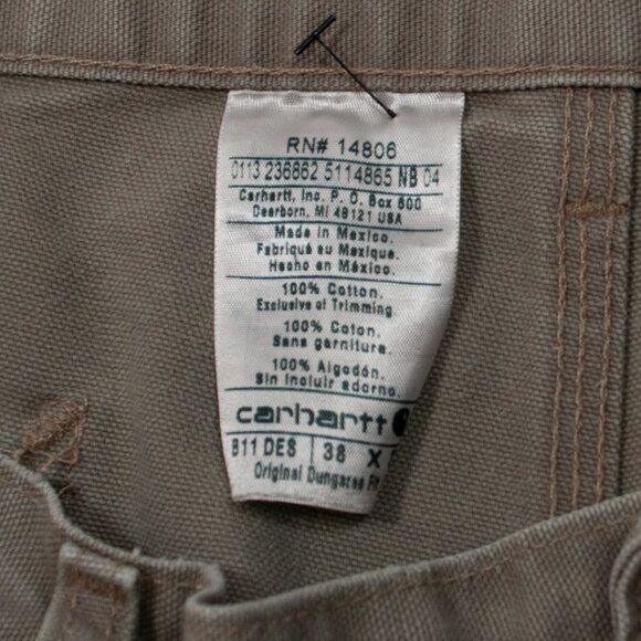 Carhartt Loose Straight Duck Dungaree Work Pants Mens 38 Beige B11 38x31 0309X - Picture 4 of 4